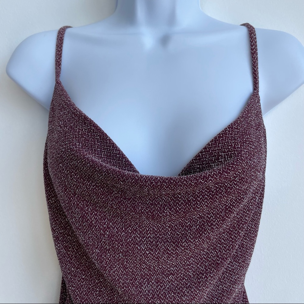 Guess Plum Cassie Shimmer Cowl Top - Size XS